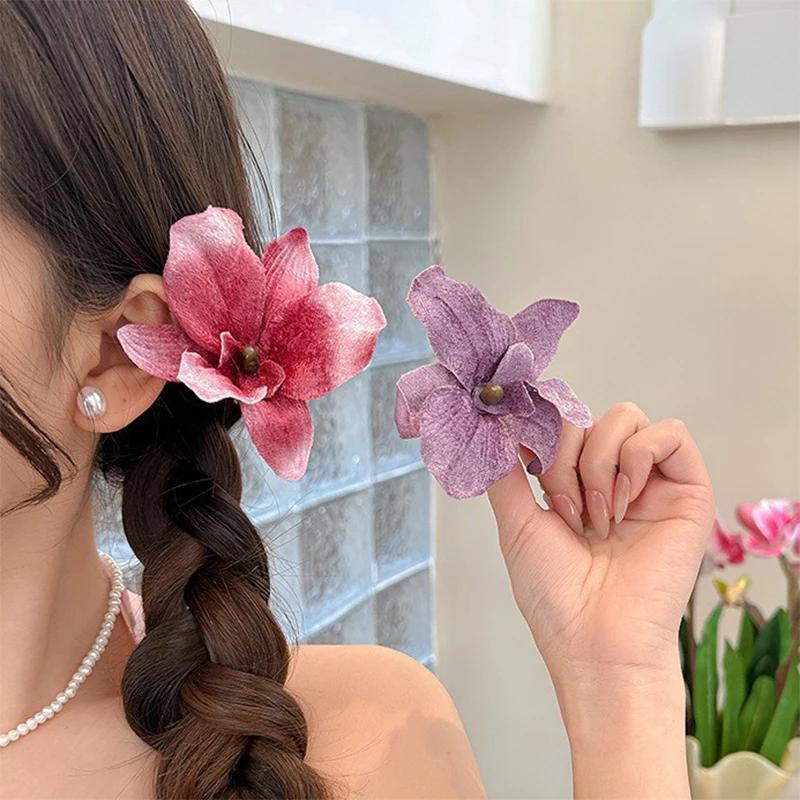 New Simulated Phalaenopsis Flower Hair Clip for Women French Elegant Barrettes Hairpin Girls Headwear Hair Accessories