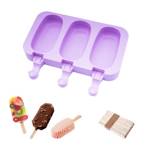 Beicemania? Silicone Popsicle Mold, Ice Cube Tray, Stick Ice, Popsicle Maker, Classic Purple, Includes 20 Wooden Popsicle Sticks