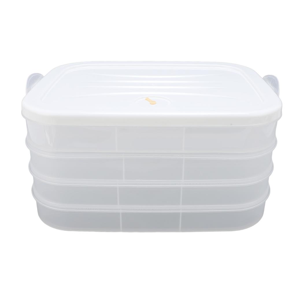 4 Layer Dumpling Storage Box with Lid Double Buckle Sealing Stackable Food Container for Kitchen Ref