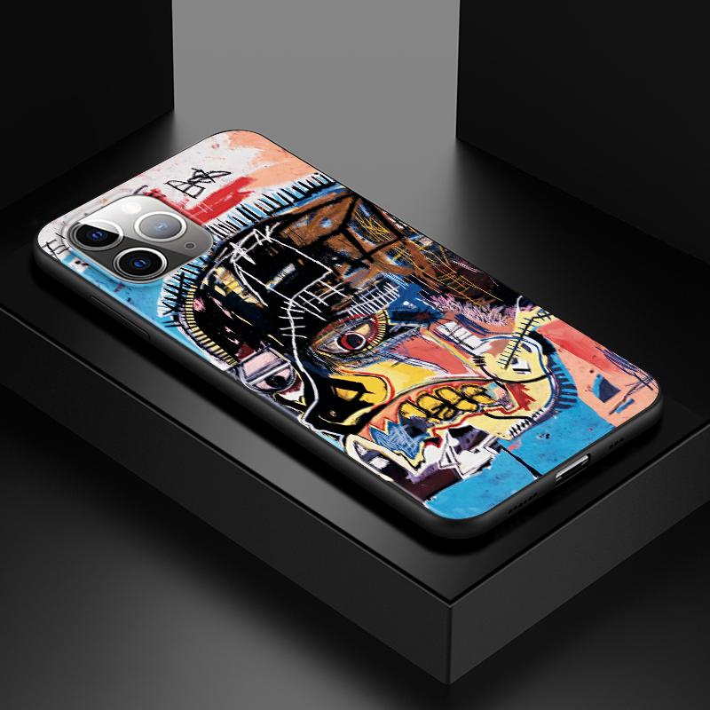 Jean Michel Basquiat Art Graffiti For Apple iPhone 13 12 11 SE XS XR X 7 8 6 5 S Mini Plus Pro MAX 2020 Soft Black Phone Case