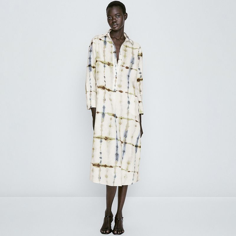 

Md2023 Summer New Arrival Women s Clothing Elegant Tie-Dyed Linen Blended Shirt Dress Women s 06612842400 Tie-dye L