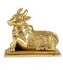 Gold Nandi Cow Over Base Statue, Lord Shiva Nandi Idol, Golden, Brass - 5 Inch