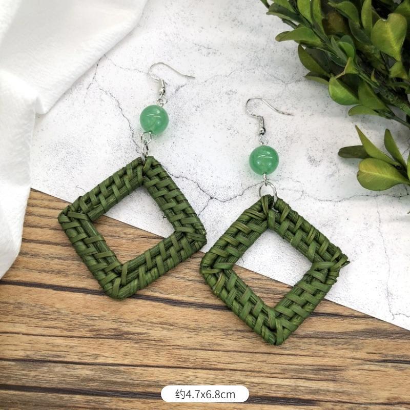 Vintage grass rattan woven handmade earrings bohemian vacation style stud earrings women's summer ear jewelry