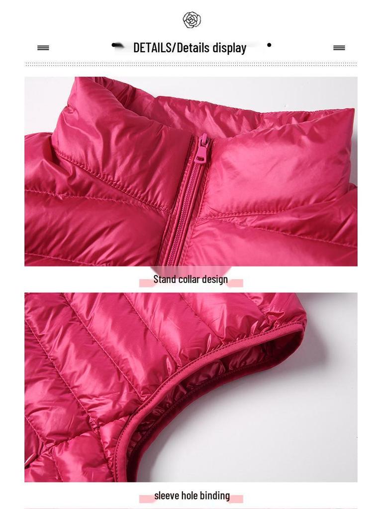 Women's Slim-Fit Lightweight Down Vest - Short Stand-Up Collar, Plus Size, Autumn/Winter 2025