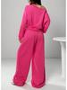 Women's Casual Solid Color Off-Shoulder Knit Sweatshirt Set