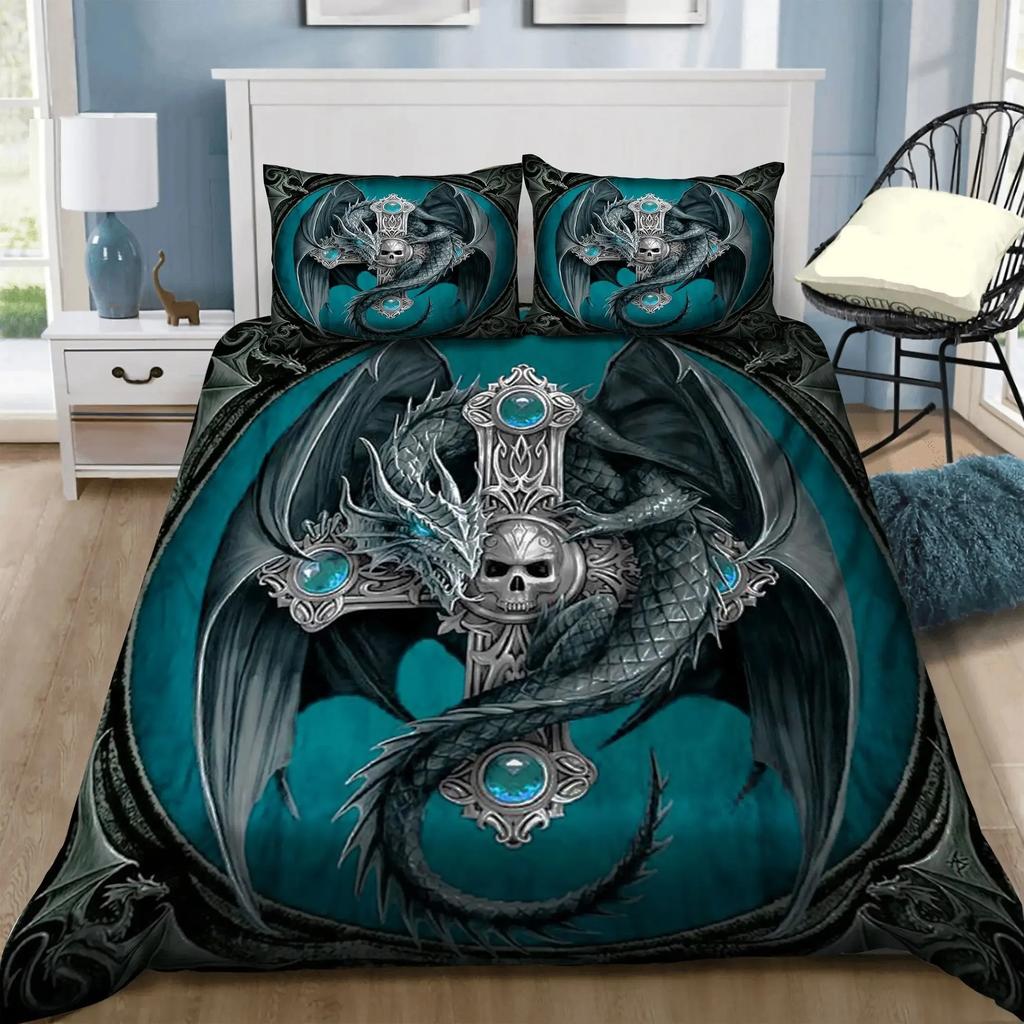 Yellow Eye Of Black Dragon Duvet Cover Set Fantasy Dragon Large Monster Gothic Bedding Sets Dragon Eyes Comforter Cover