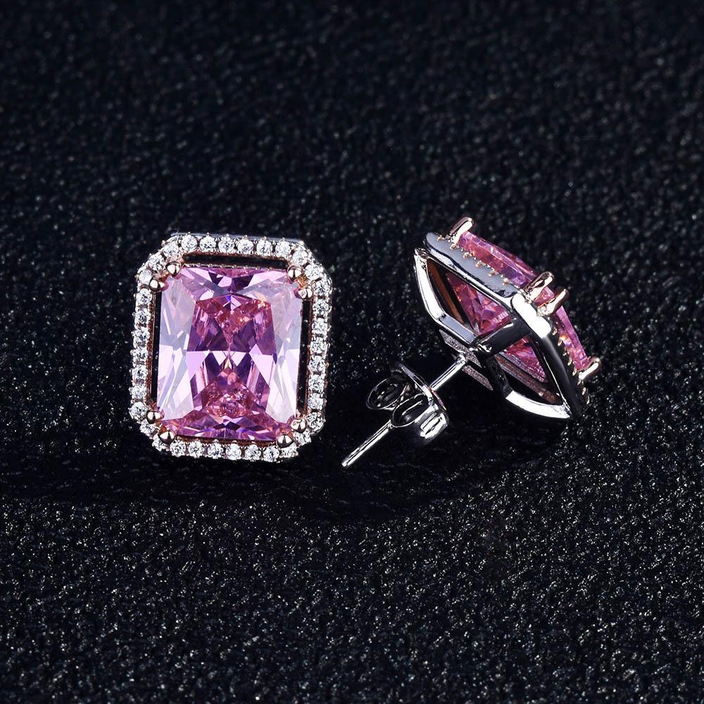 New High-end Luxury Princess Rectangular Zircon Necklace Ring Earrings