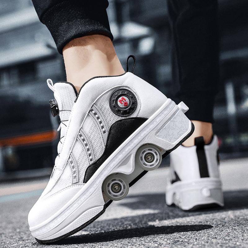 Unisex 4-Wheel Roller Skates Automatic Retractable Women's High Sneakers with Wheels Girls' Dual-Purpose Skating Sports Shoes