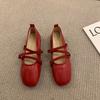 Women Vintage Square Toe Mary Jane Flats Japanese Leather Narrow Strap Designer Loafers
