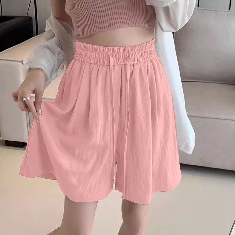 

Women s Ice Silk Sports Shorts Set: High Waist, Wide Leg, Loose Fit, Casual Slimming, Straight Capri Pants for Summer 3XL (Weight: 145-160 lbs)