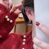 Versatile French Style Red Heart Zirconia Flower Earrings: Light Luxury & High-End Ear Cuff for Women
