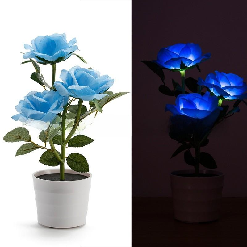 Solar Rose Garden Led Lamp With 3d Illumination For Patio And Garden Decor
