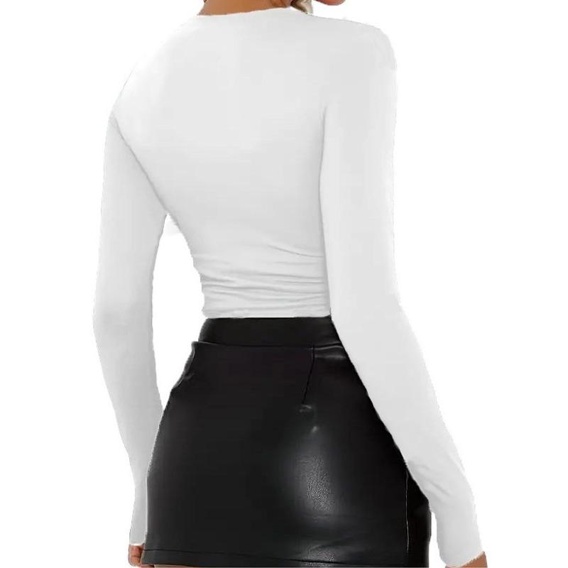 

Обычный плечевой V-образный вырез Приталенный Облегающий С длинным рукавом Женские футболки L белый