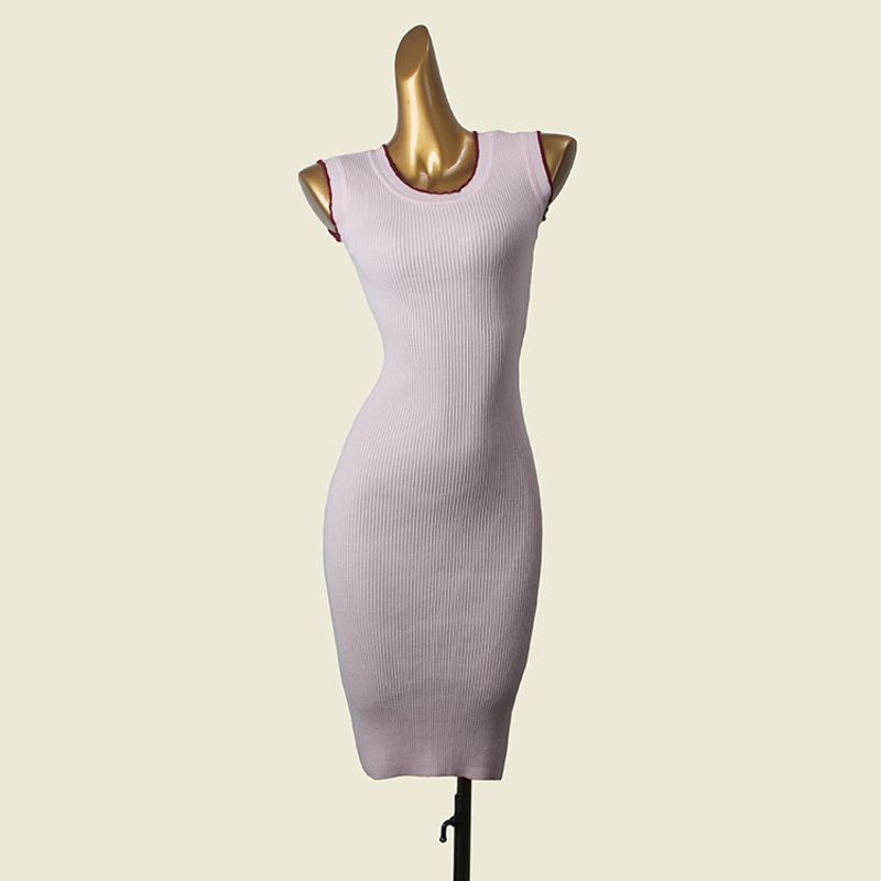Export Crescent Collar Vest Skirt Fashion Wind Thread Light Pink Silm Bodycon Dress Original Order Knitting Dress