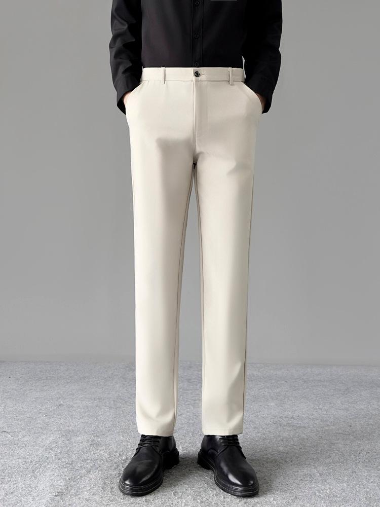 2026 Men's Elastic Ice Silk Straight-Leg Casual Pants for Spring & Autumn - Versatile, Thin, Loose Suit Pants for Middle-Aged & Young Adults.