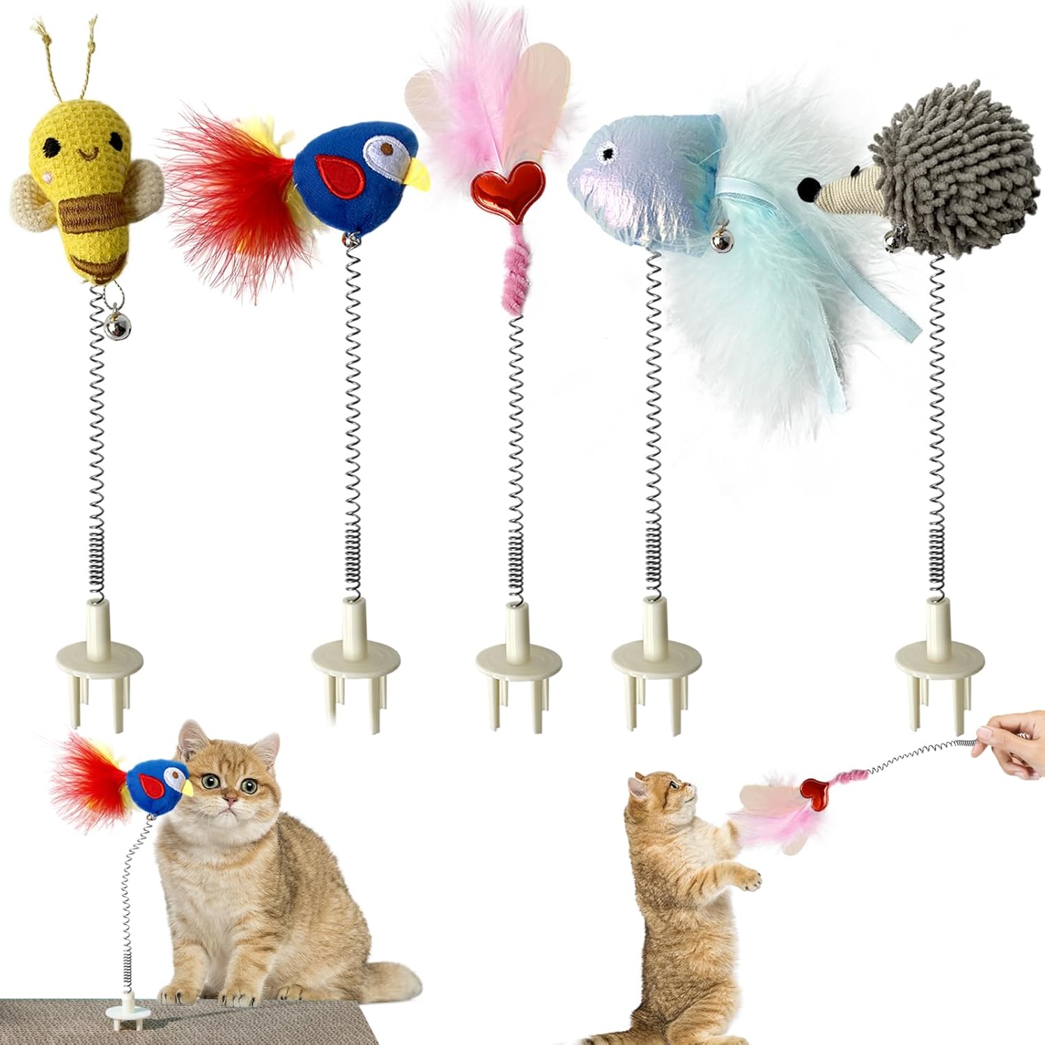 6PCS Cat Wand Toy & Scratcher Plug- - Cat Fun Themselves Play Toys for Kitty & Kitten 5PCS