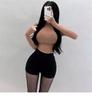 Elegant Slim Fit Sheer Long Sleeve High Neck Bodycon T-Shirt for Women - Korean Autumn/Winter Style