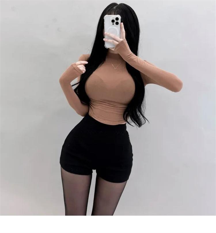 Elegant Slim Fit Sheer Long Sleeve High Neck Bodycon T-Shirt for Women - Korean Autumn/Winter Style