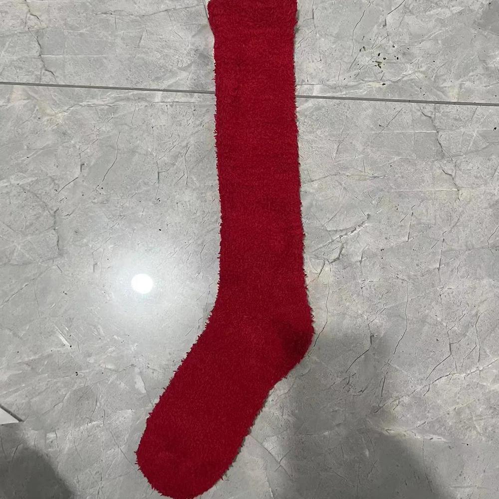 New Soft Coral Fleece Women Stockings Winter Solid Color Warm Thigh High Stockings Home Keep Warm Over Knee High Long Socks
