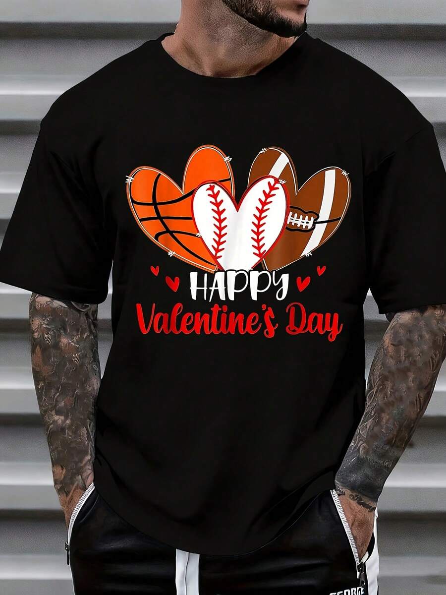

Happy Valentines Day Sports Heart Basketball Baseball Football T Shirt For Unisex XL
