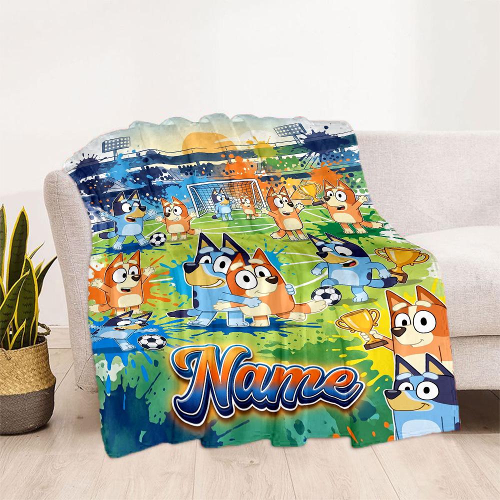 Cartoon Soccer Stars Trophy Customize Text Blanket Gift Personalized Blanket Warmthful Decor Great for Seaside Home Decor Livingroom Sofa