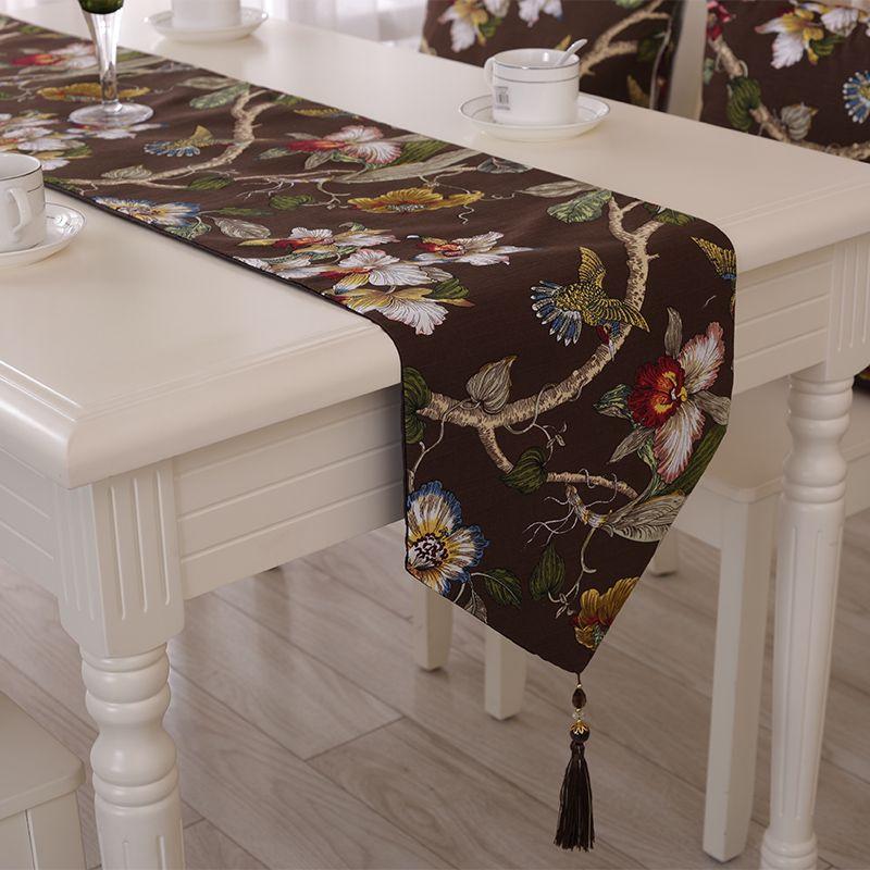 

American European Style Table Runner Brown Coffee Table Cloth Bed Runner Chinese Style Rosewood Furniture Fabric Table Cloth TV Cabinet Cover Towel Brown Flower and Bird Table Runner 32*160cm