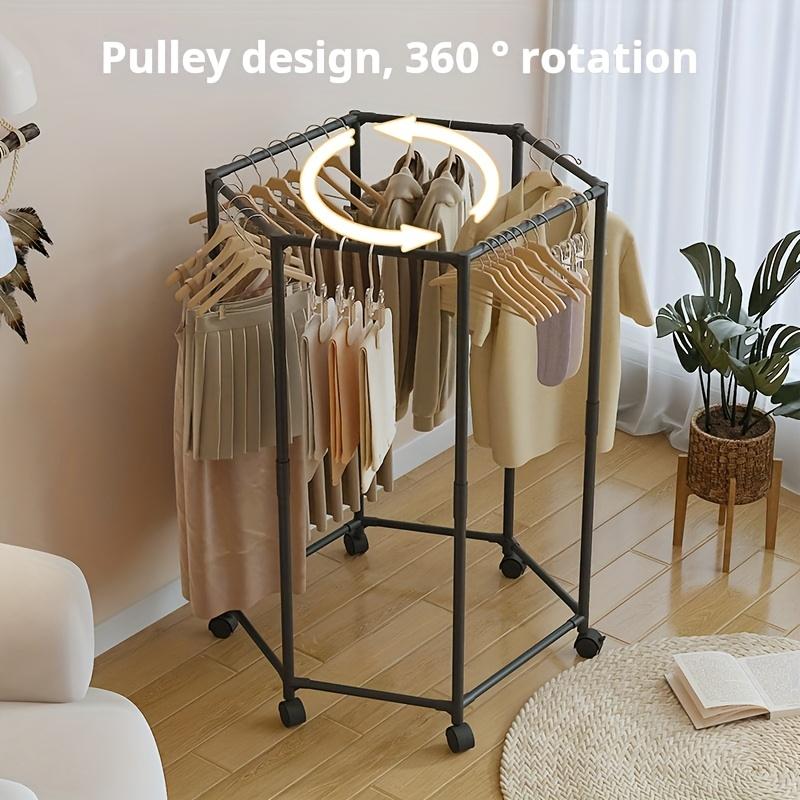 Hexagonal Rotatable Clothing Rack with Wheels – Sturdy 16mm Metal Tube, Freestanding Vertical Garment Hanger,  Black/White