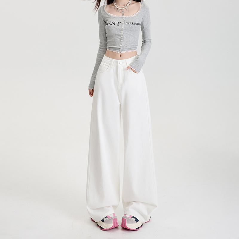 

High-waisted straight-leg Tencel jeans for women, summer drapey loose versatile floor-length wide-leg pants 2XL білий