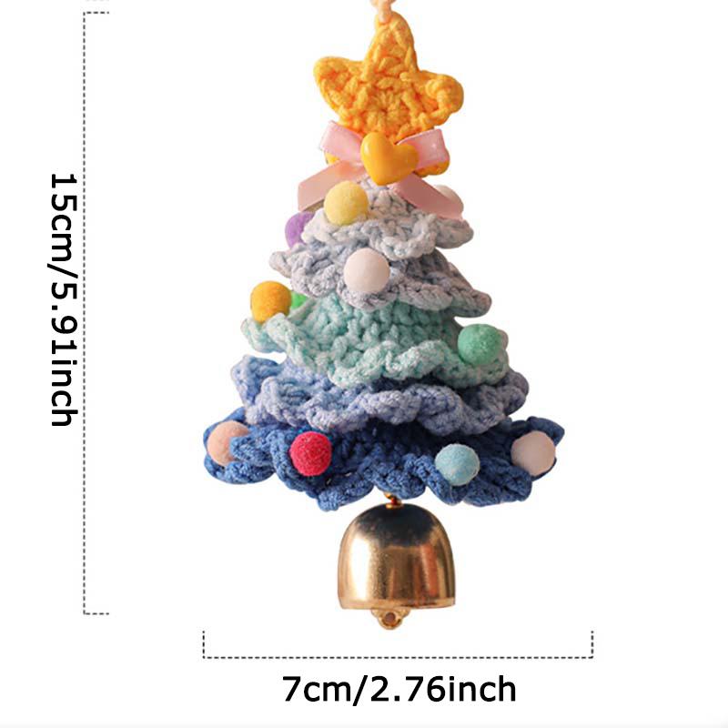 WTEMPO Creative Christmas Tree Shaped Bell Pendents Woolen Crocheted Christmas Tree Ornaments Holiday Festive Decor Bell Car Interior Hanging Pendents