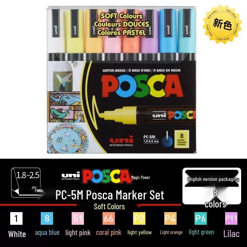 POSCA Treasure Color Acrylic Marker Set (Water-Based, PC-1M/3M/5M)