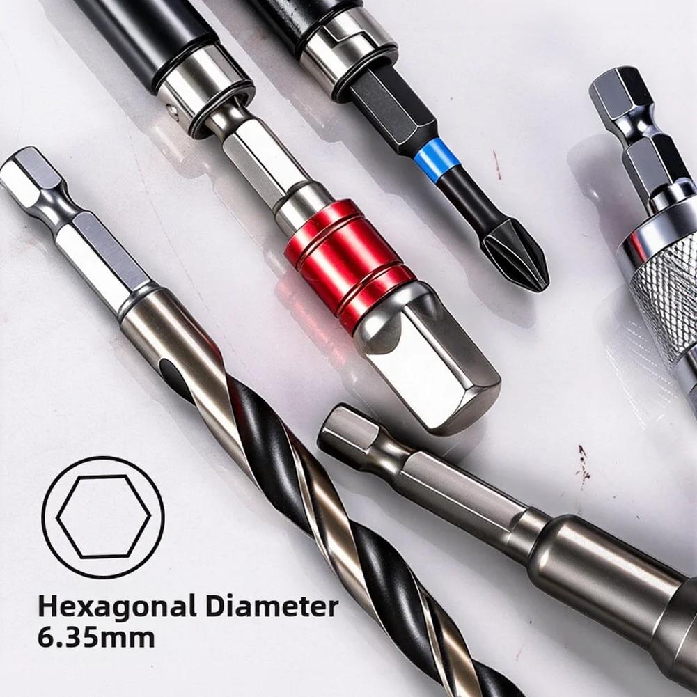 Magnetic extended hex adapter for screwdriver bits compatible with multiple hex sizes offering fast convenient bit changes