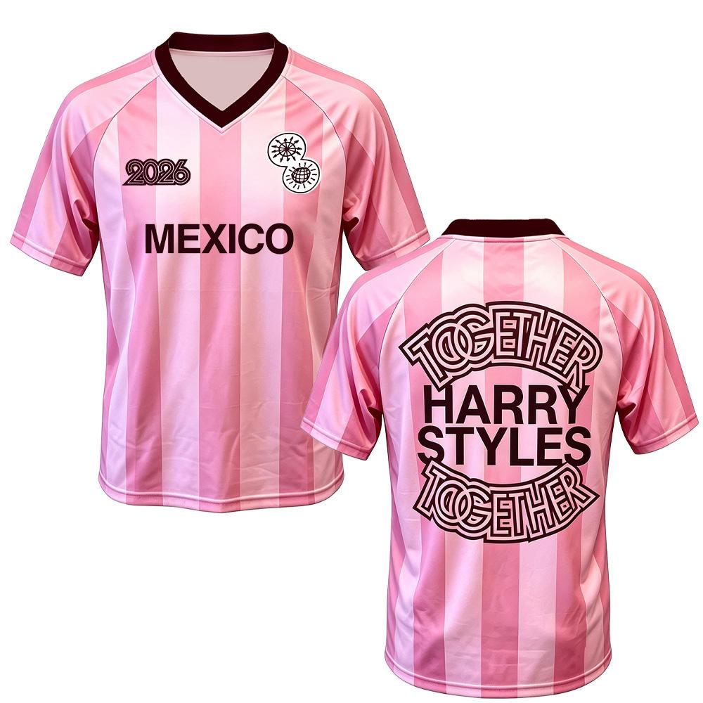 HarryStyles Together Tour Pink Soccer Jersey Shirt 2026 New Arrivals Shirts Summer Fashion V-neck BreathableMesh Jersey Unisex
