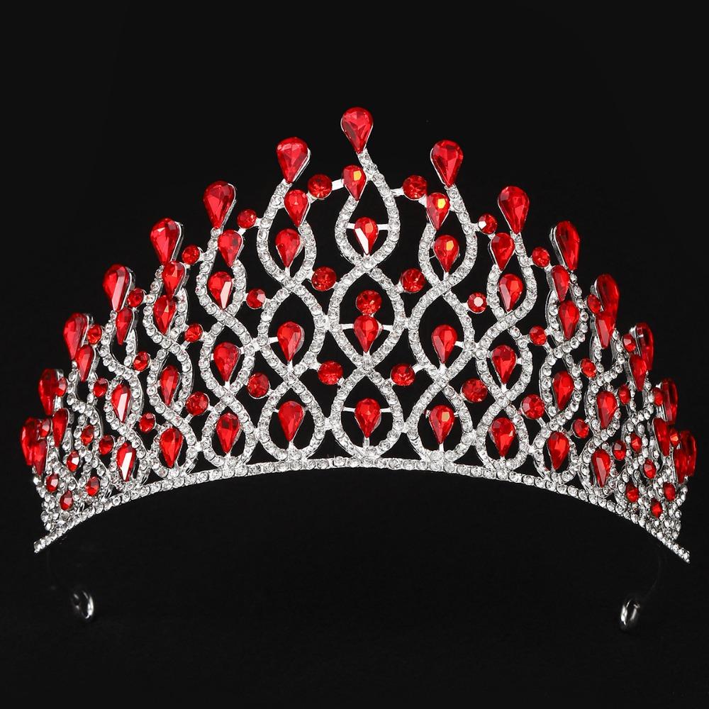 Elegant Zinc Zinc Alloy Princess Crown Sparkling Rhinestone Diadem Baroque Queen Tiaras  Themed Parties красный