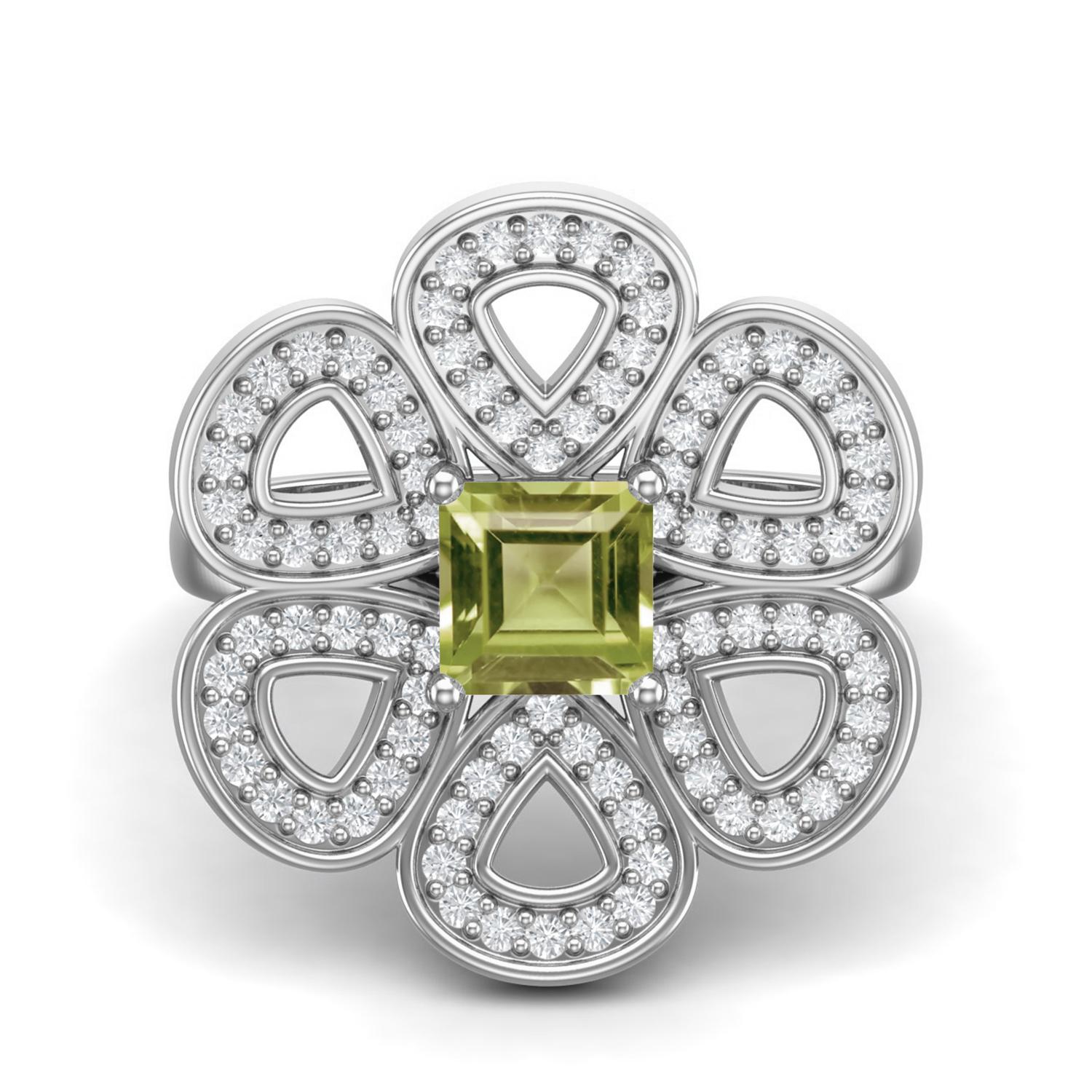 

1.33 Ctw Square Peridot 925 Sterling Silver Cocktail Cluster Women Wedding Ring 9 білий