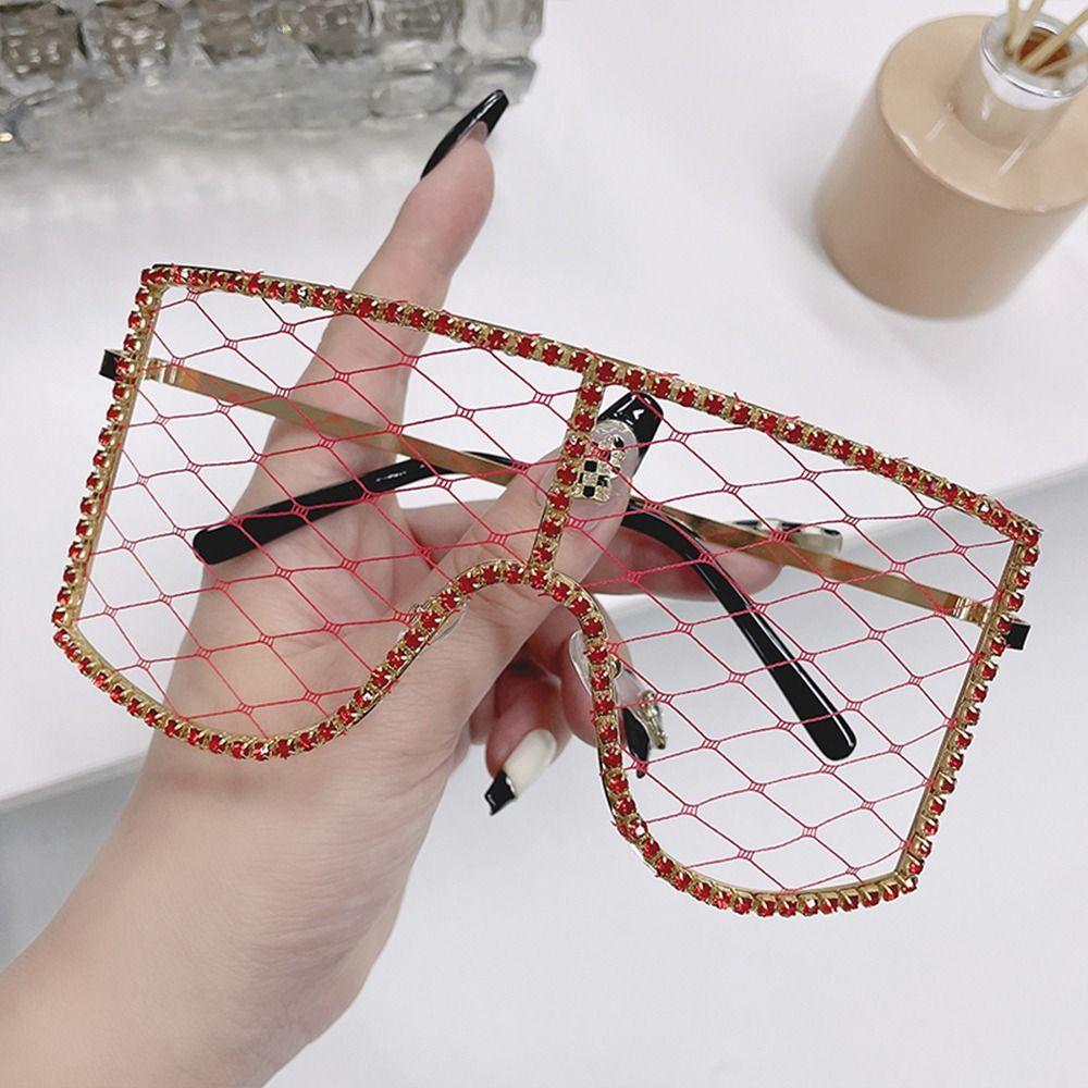 Vintage Oversized Rhinestone Mesh Glasses Colorful Diamond Sunglasses Hollow Out Glasses For Women