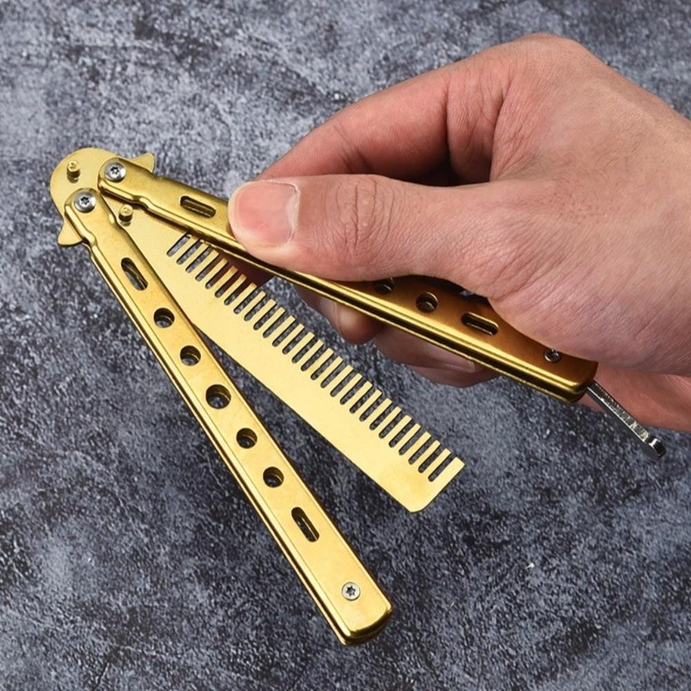 Foldable Butterfly Knife Comb with Buckle Styling Tool Comb New Beard Comb Photo Props