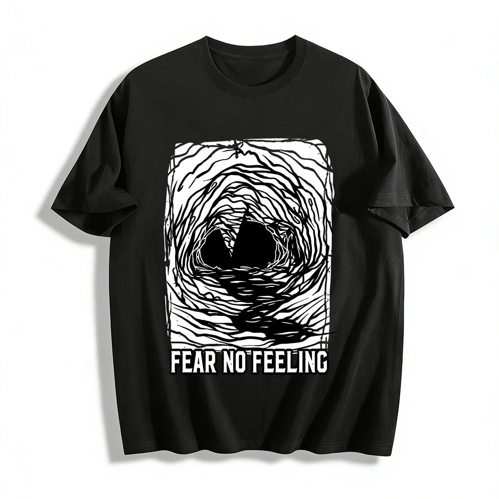 Fear No Feeling Abstract Dark Art Print Casual Crewneck Tee Pure cotton T-shirt XXS