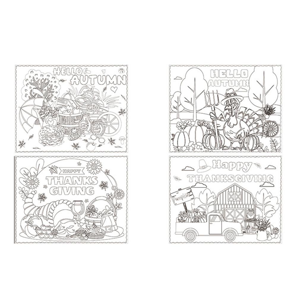 

8 шт. Расписанный вручную DIY бумажный плейсмат Индейка Тыква Подставка под посуду Подставка под чашку Праздничный домашний декор 8pcs