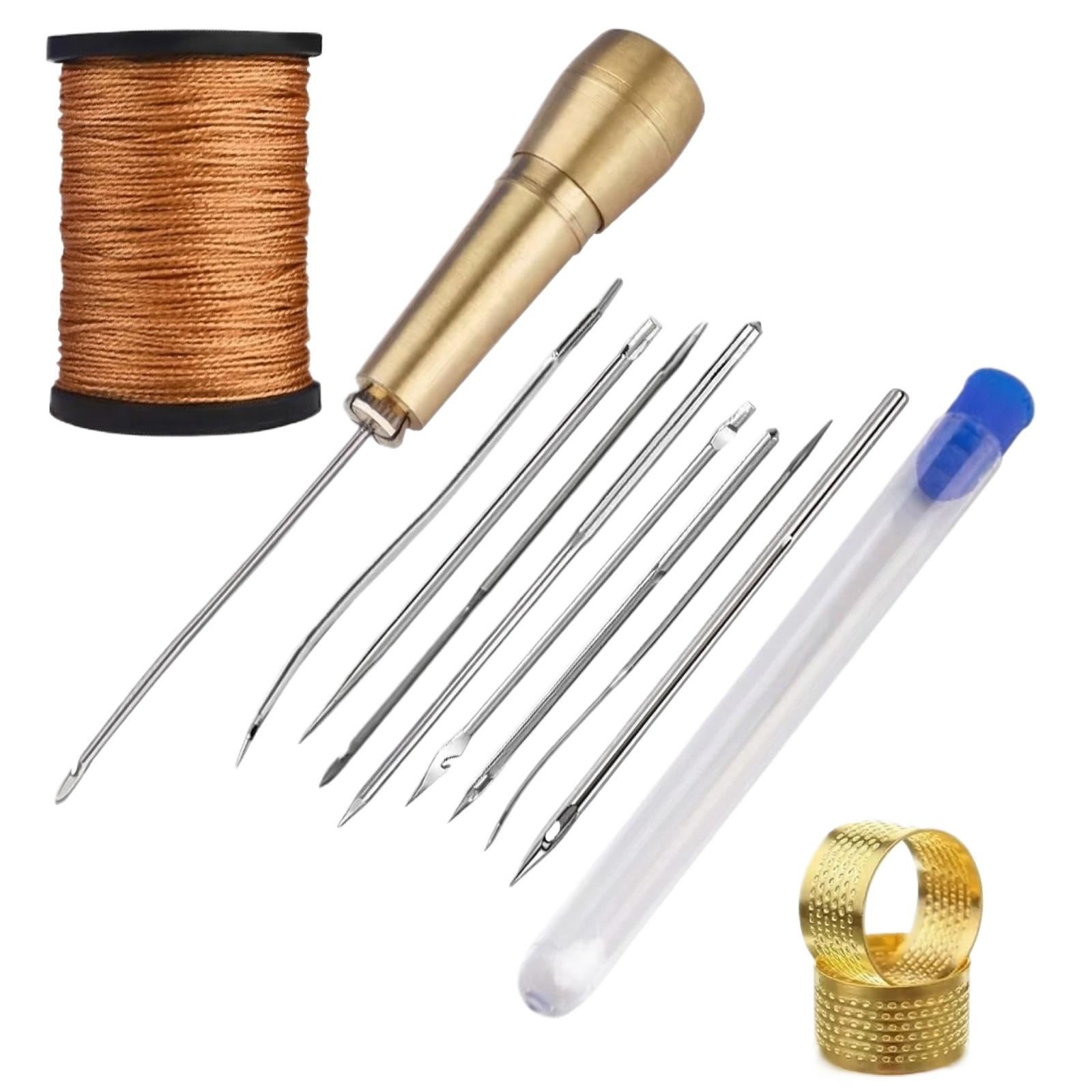

9 Steel Needles + Diy Canvas Leather Sewing Tapered Needles + Nylon Thread - For Handmade Leather Sewing Supplies One Size коричневый
