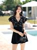 Women's High-Waisted Skirted One-Piece Swimsuit: Tummy Slimming Korean Fashion 2025 for Hot Springs and Swimming