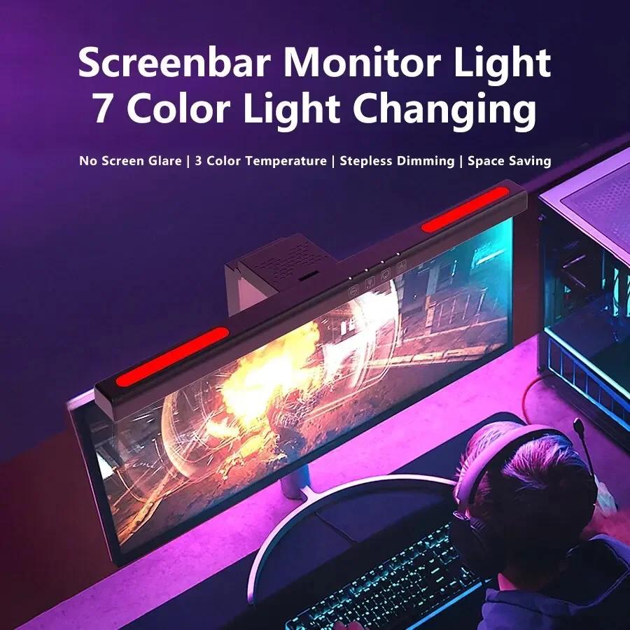 Barra de luz de monitor LED Tela curva Lâmpada suspensa RGB Luzes de fundo Atmosfera Escurecimento contínuo para decoração de sala de jogos