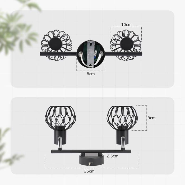 Spot double - NETTLIFE - Double tête E14 - Orientable 350°/90° - Métal noir - 2x25W