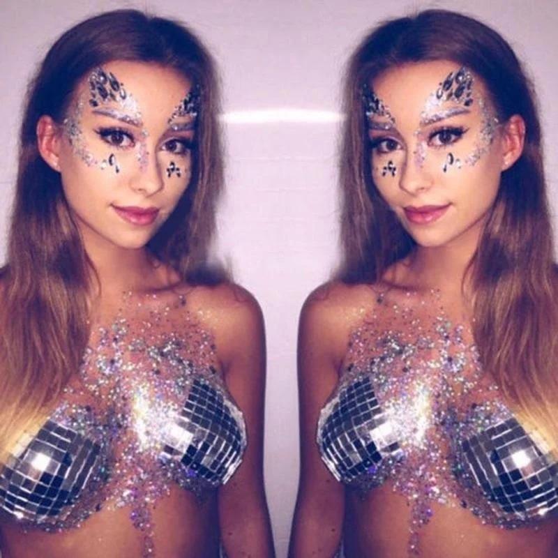 Adhesive Face Gems Rhinestone Jewels Festival Party Body Glitter Stickers Tattoo(color Random)