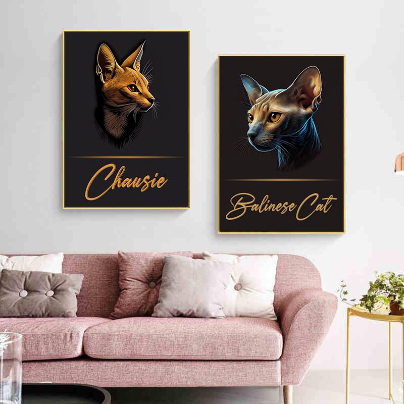 Cats Breeds Balinese Chausie Cheetoh Cat Portrait Poster Canvas Painting Abstract Animal Pet Wall Picture Living Room Home Decor