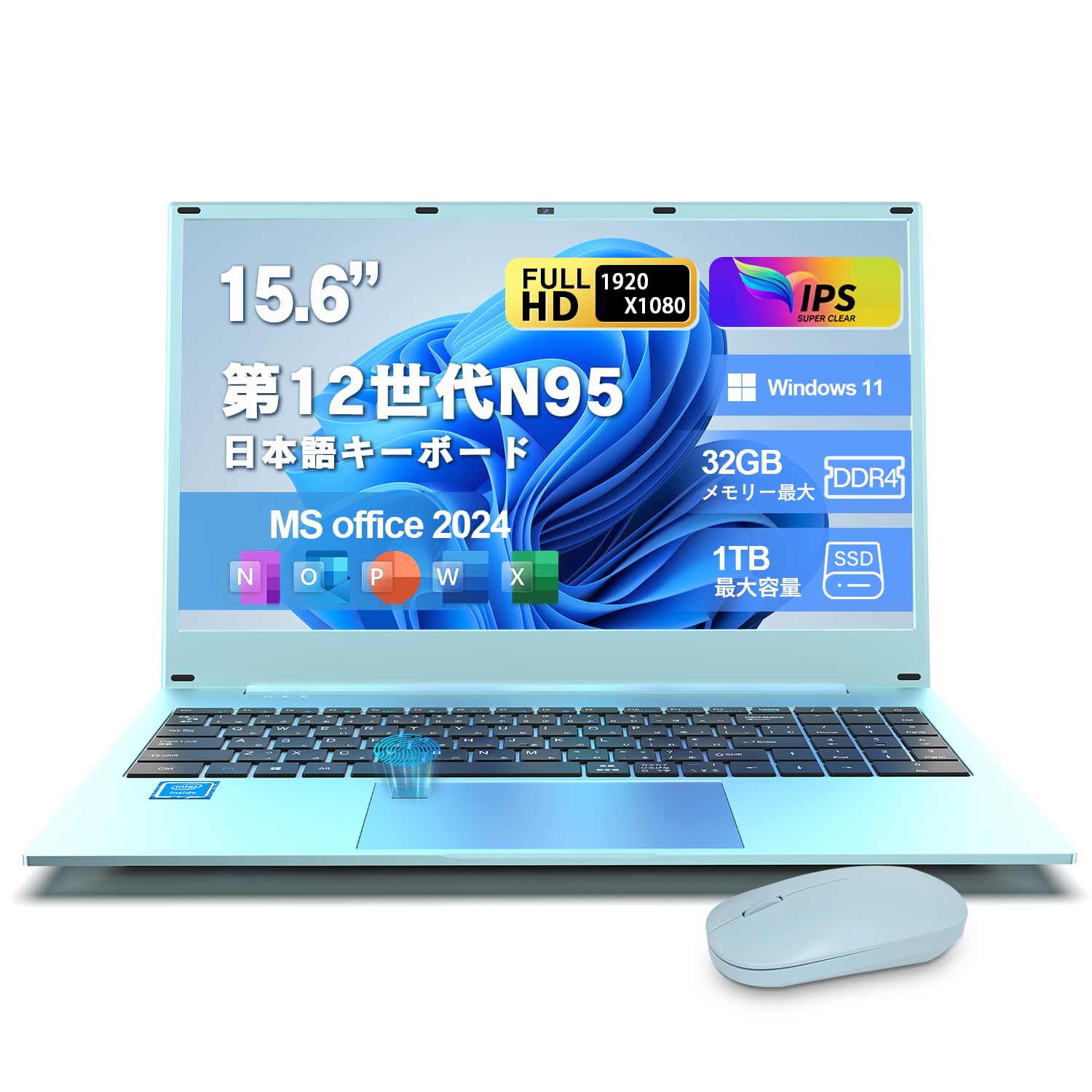 

VETESA N95 12th Generation Laptop with Japanese 1TB 16GB Office Windows 11 Full HD 1080P Fingerprint Numeric and Mouse Included 15.6-inch Keyboard,