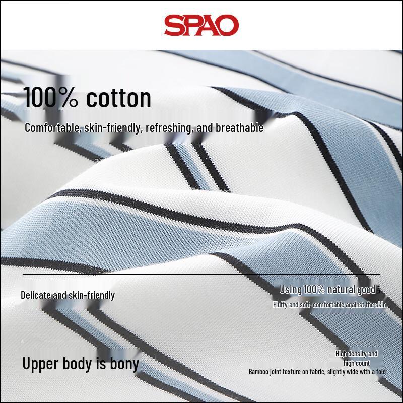 SPAO Men's 100% Cotton Striped Crew Neck T-Shirt