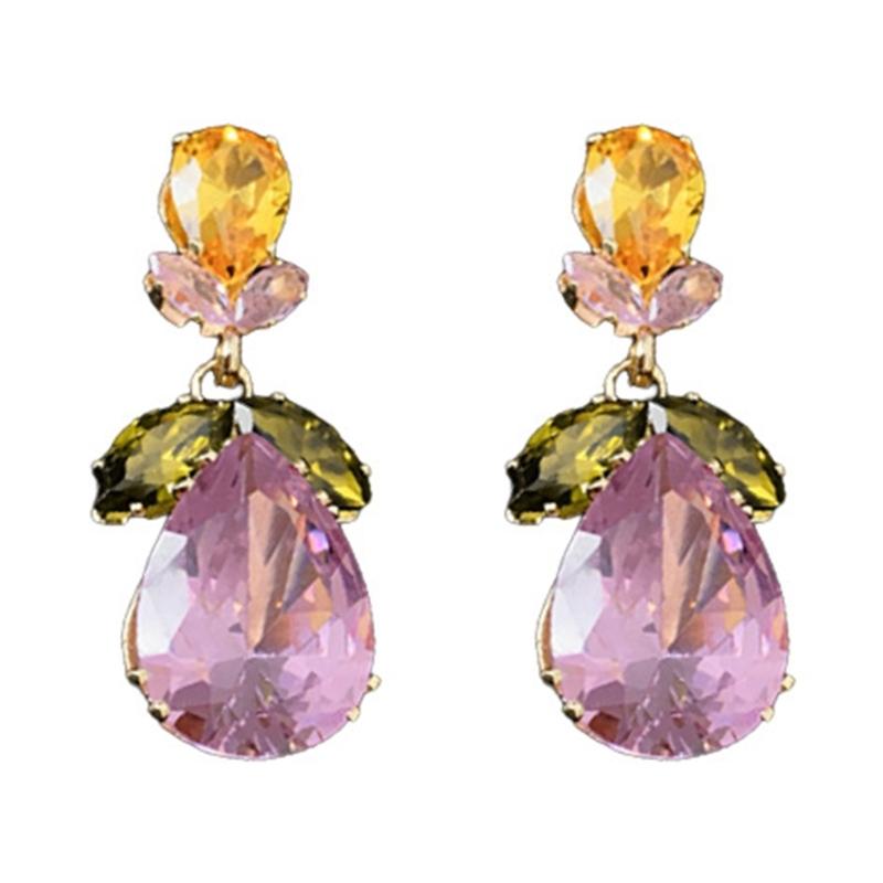 

High Quality Copper Jewelry Necklace Earrings with Colorful Zirconia in Unique Teardrop Leaf Design for Stylish Ladies