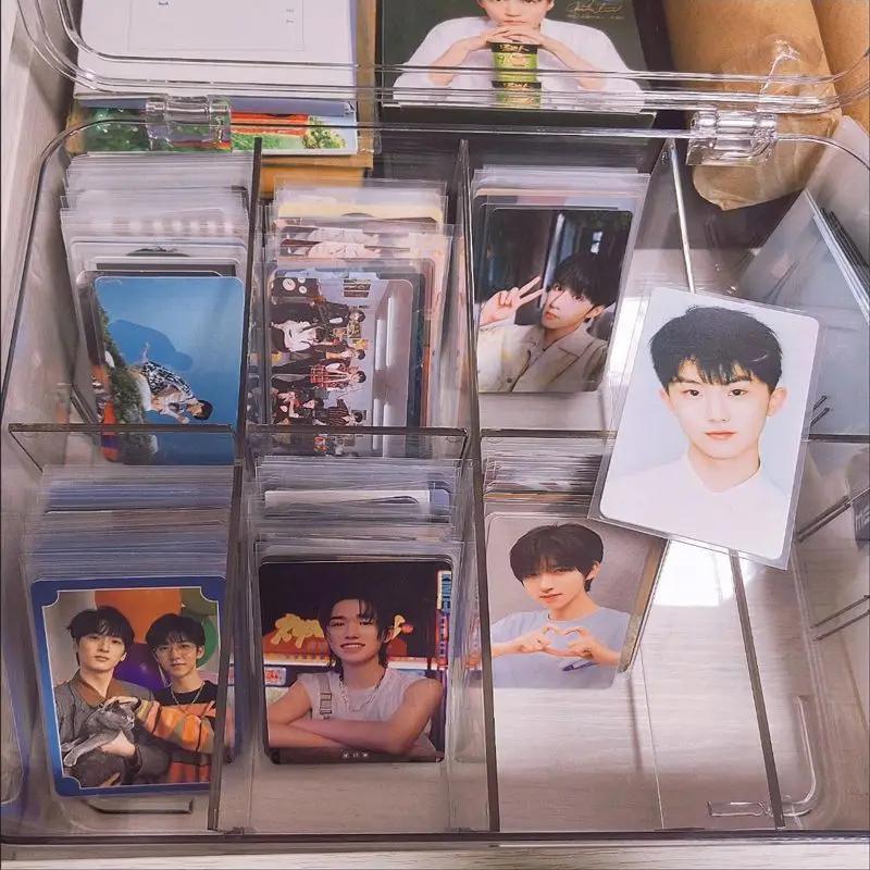 Compartment Flip Box Acrylic Transparent Display Box Card Kpop Photocard Storage Box Photo Card Organizer