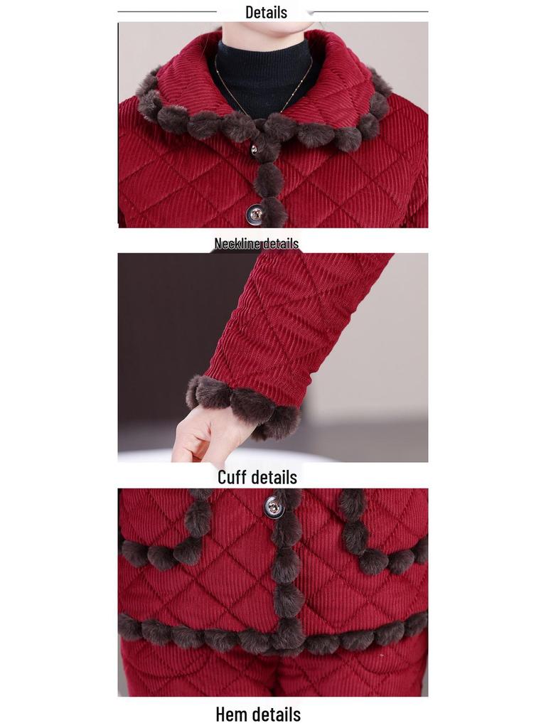 2025 Fleece-lined Windproof Two-Piece Set: Keeps Middle-aged and Elderly Moms Warm In Winter