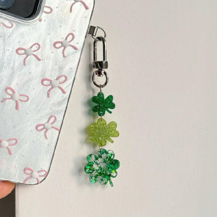 Four Leaf Clovers Charm Glittering Green Key Ring Lightweight Acrylic Designs Unisex Daily Use Accessory Gift